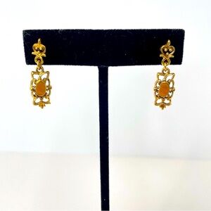 Victorian Earrings 1” Dangle Gold Tone Delicate Scroll Work